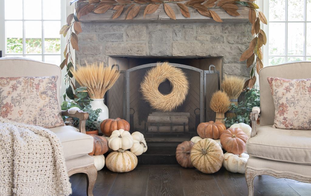 How do I decorate my fireplace for fall