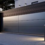 Modern smart garage door in a UK home, showcasing high-tech home automation features