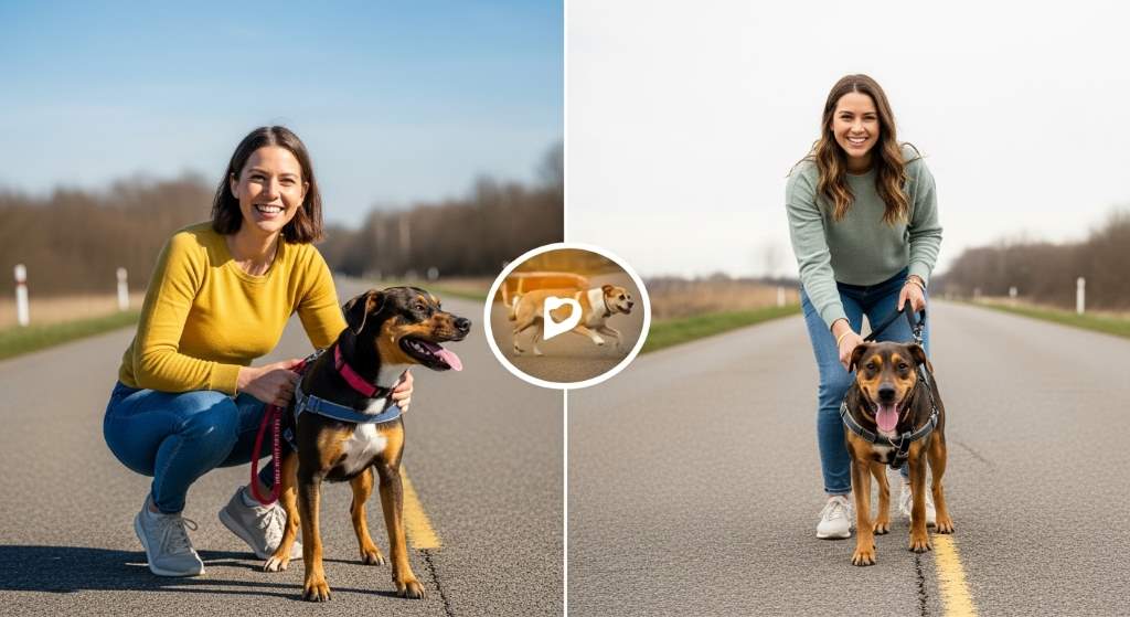 Happy owner and pulling dog transformed into loose leash walking success