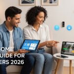 beginner smart home setup devices on table including speaker bulbs plugs camera