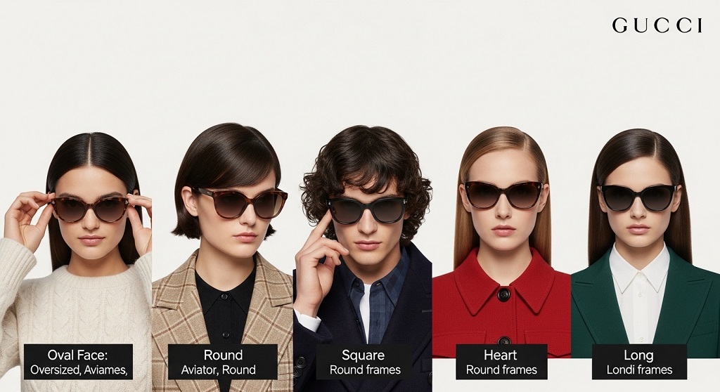 Gucci sunglasses face shape comparison chart for styling guidance