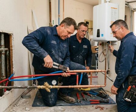 Contractor replacing old galvanized plumbing pipes in a Phoenix Arizona home renovation project