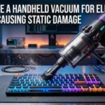Handheld vacuum cleaning mechanical keyboard with static safety title.