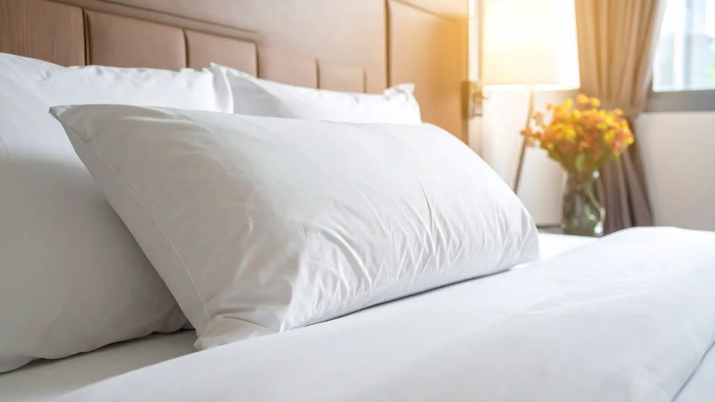 Affordable queen size bed pillows arranged neatly on a modern bed.