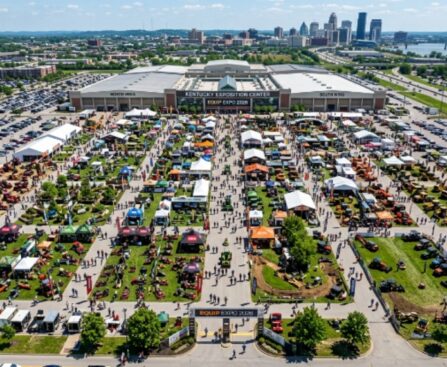 Aerial view of the Equip Expo 2026 exhibition floor at Kentucky Exposition Center in Louisville