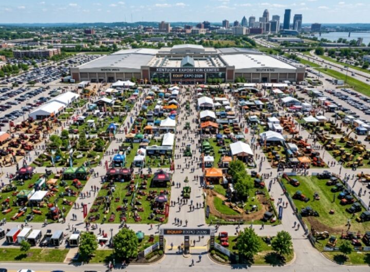 Aerial view of the Equip Expo 2026 exhibition floor at Kentucky Exposition Center in Louisville