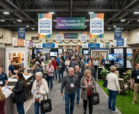Visitors exploring exhibitor booths at the California Home Show 2026 at Sacramento Convention Center in December